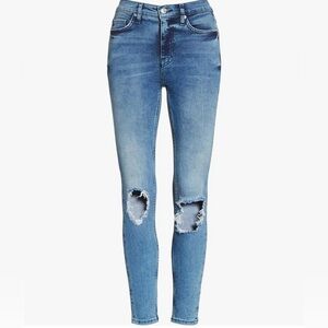 Free People Women’s 29 Distressed Busted Knee High Rise Skinny Jeans Denim 8